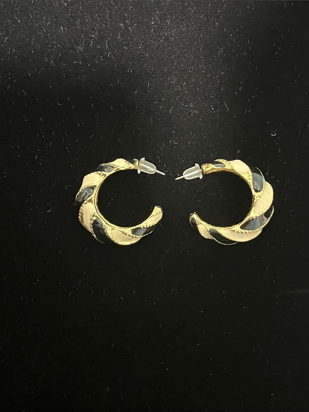 Gold and Black Twisted Hoop Earrings - Women Jewelry